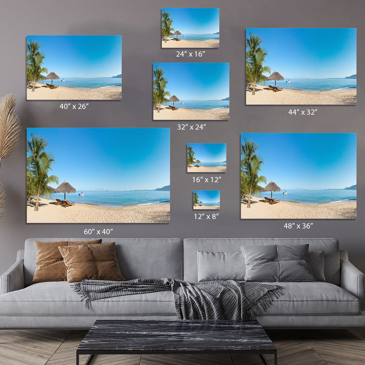 Tropical beach panorama with deckchairs Canvas Print or Poster - Canvas Art Rocks - 7