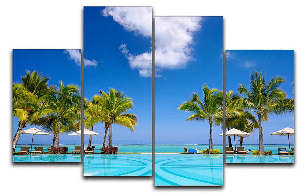 Tropical beach resort with lounge chairs 4 Split Panel Canvas - Canvas Art Rocks - 1