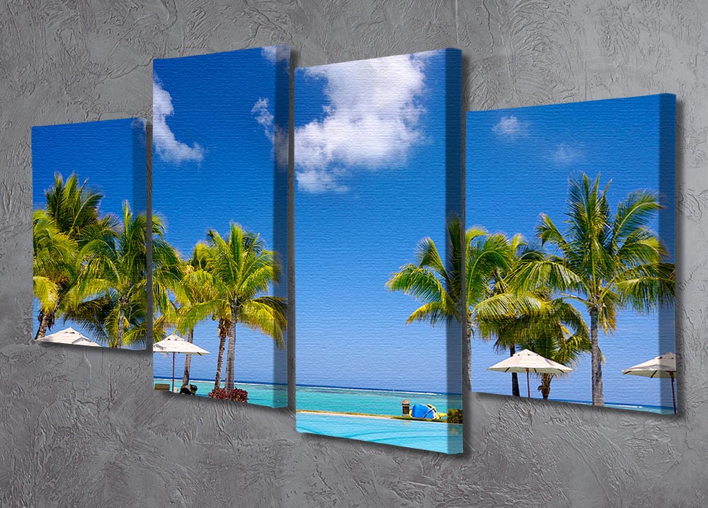 Tropical beach resort with lounge chairs 4 Split Panel Canvas - Canvas Art Rocks - 2