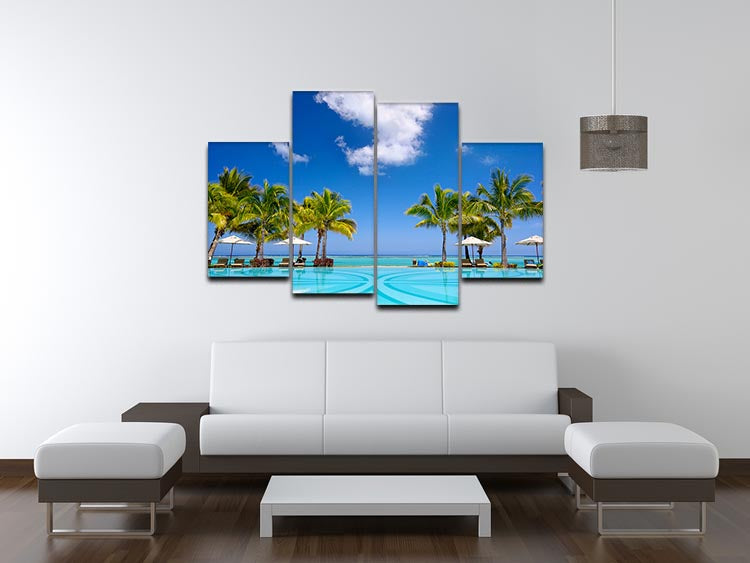 Tropical beach resort with lounge chairs 4 Split Panel Canvas - Canvas Art Rocks - 3