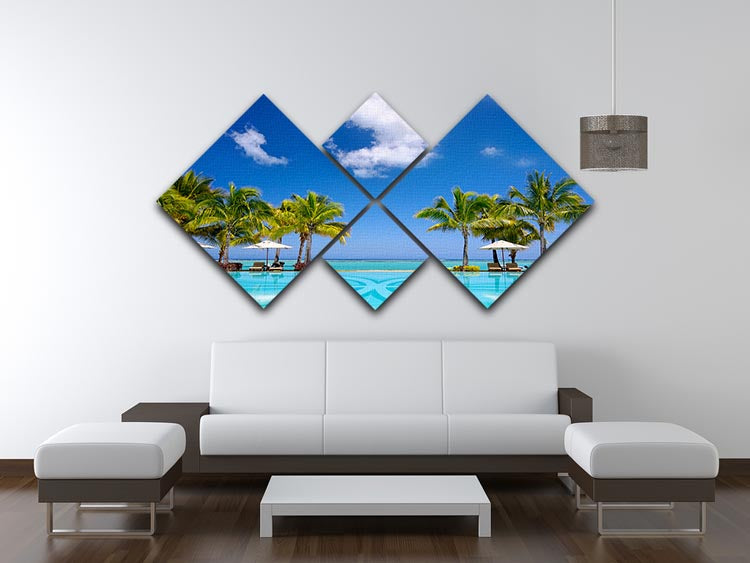 Tropical beach resort with lounge chairs 4 Square Multi Panel Canvas - Canvas Art Rocks - 3