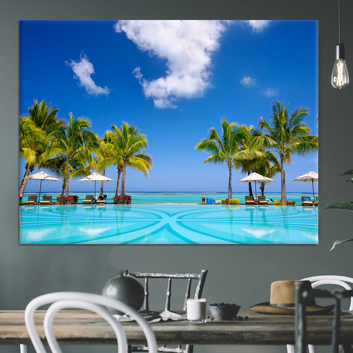 Tropical beach resort with lounge chairs Canvas Print or Poster - Canvas Art Rocks - 3