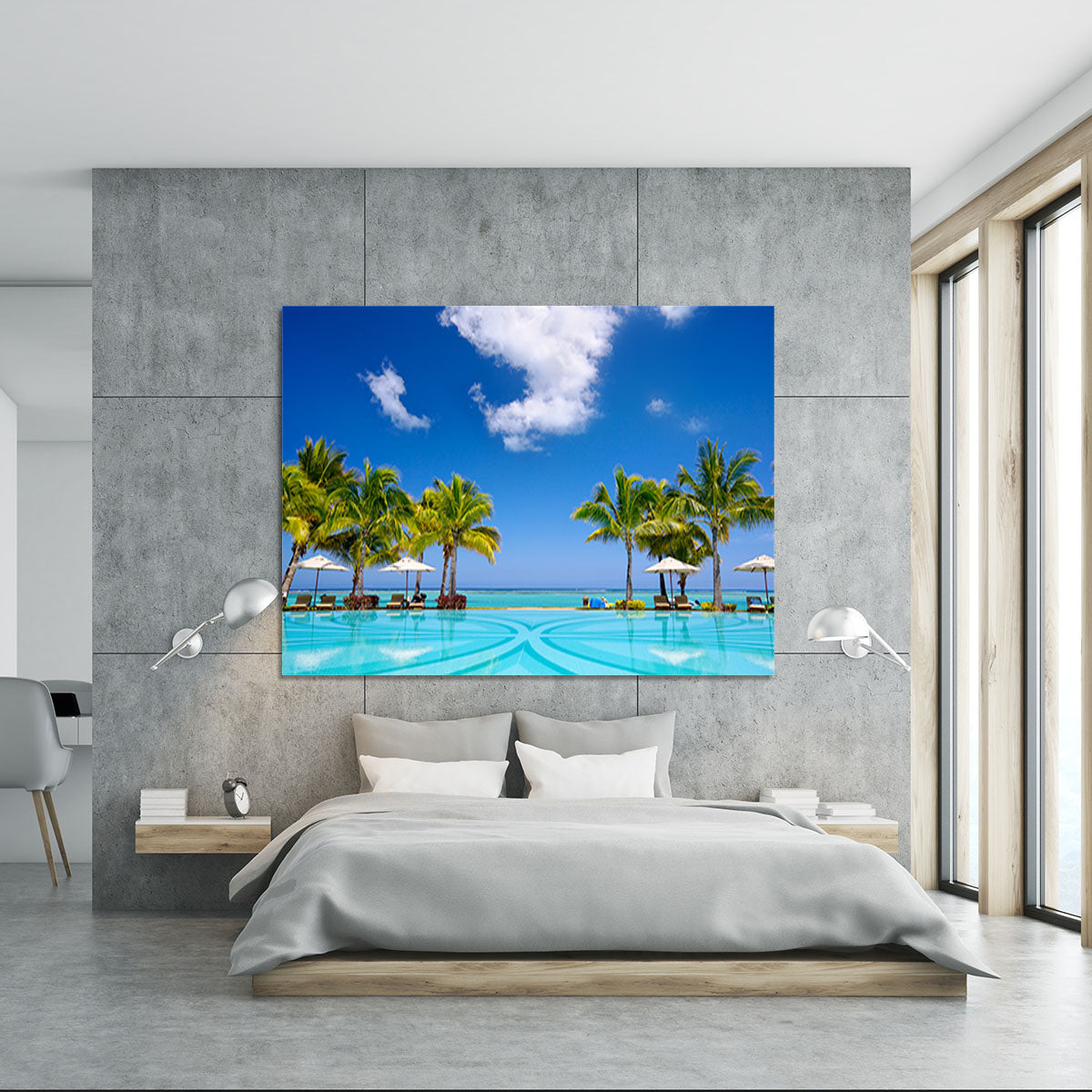 Tropical beach resort with lounge chairs Canvas Print or Poster - Canvas Art Rocks - 5
