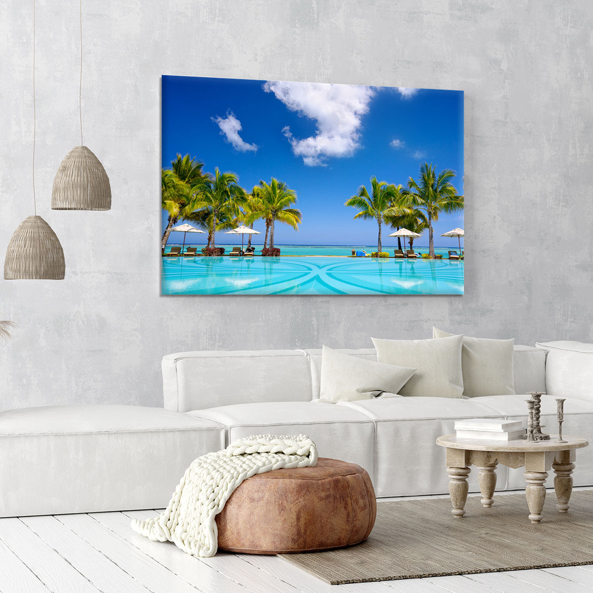 Tropical beach resort with lounge chairs Canvas Print or Poster - Canvas Art Rocks - 6