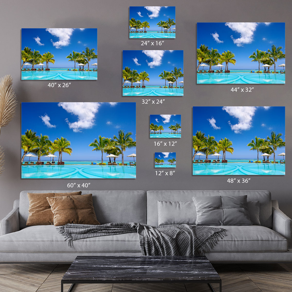 Tropical beach resort with lounge chairs Canvas Print or Poster - Canvas Art Rocks - 7