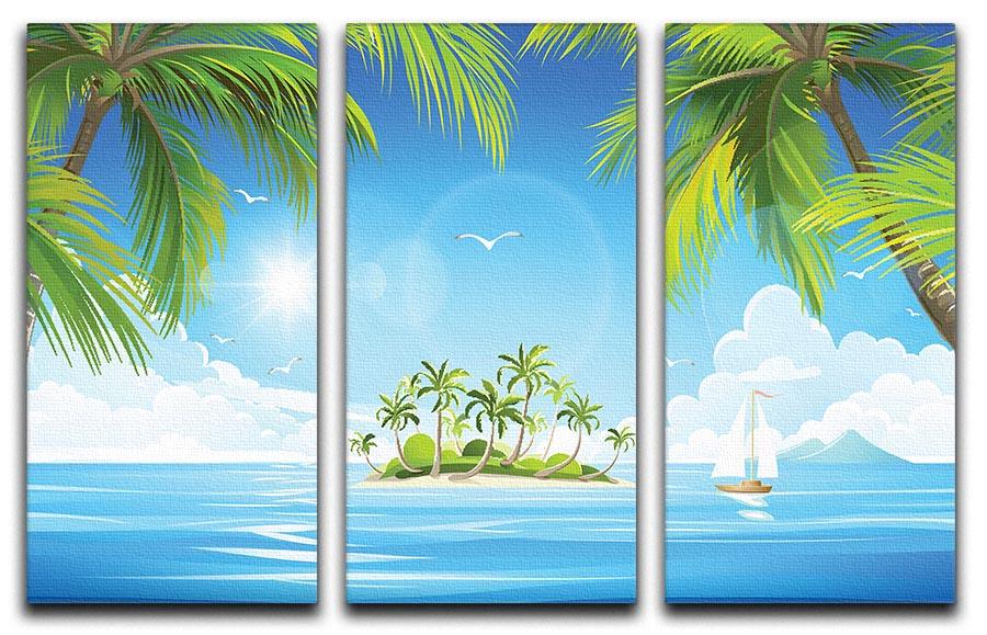 Tropical island with palm trees 3 Split Panel Canvas Print - Canvas Art Rocks - 1