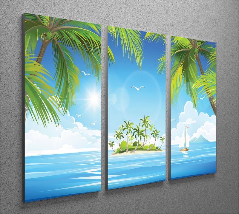 Tropical island with palm trees 3 Split Panel Canvas Print - Canvas Art Rocks - 2