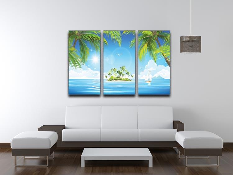 Tropical island with palm trees 3 Split Panel Canvas Print - Canvas Art Rocks - 3
