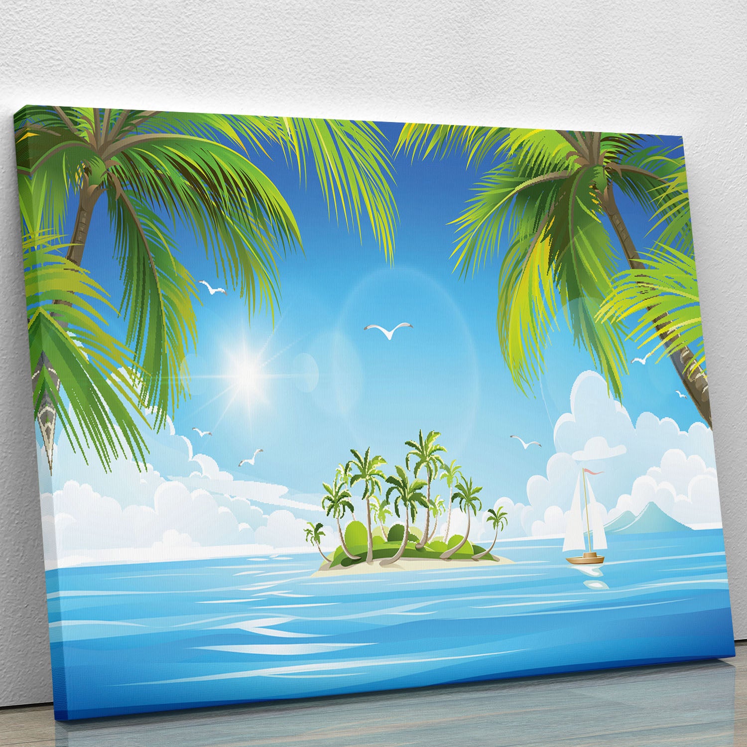 Tropical island with palm trees Canvas Print or Poster - Canvas Art Rocks - 1