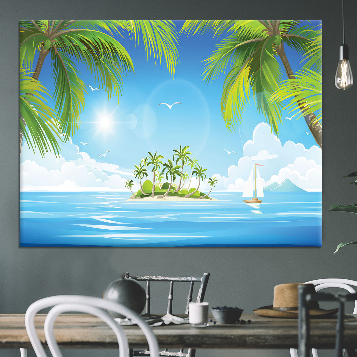 Tropical island with palm trees Canvas Print or Poster - Canvas Art Rocks - 3