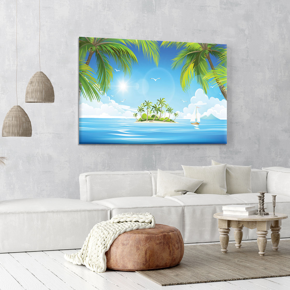 Tropical island with palm trees Canvas Print or Poster - Canvas Art Rocks - 6