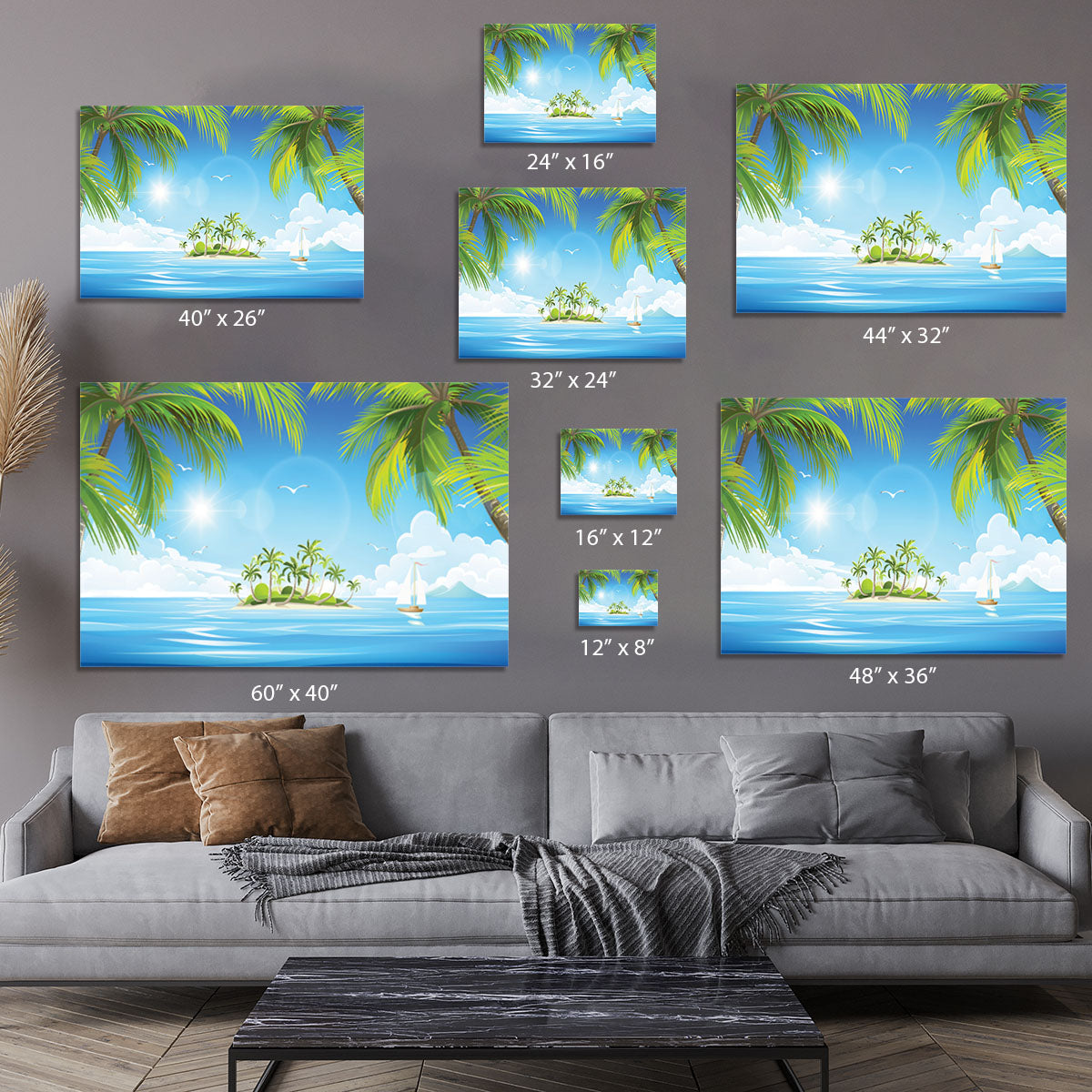 Tropical island with palm trees Canvas Print or Poster - Canvas Art Rocks - 7