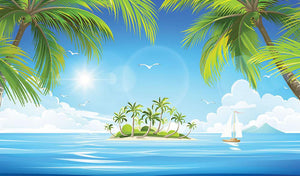 Tropical island with palm trees Wall Mural Wallpaper - Canvas Art Rocks - 1