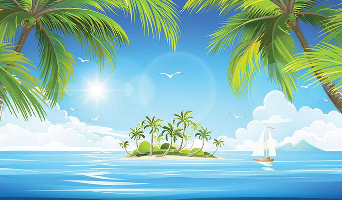 Tropical island with palm trees Wall Mural Wallpaper