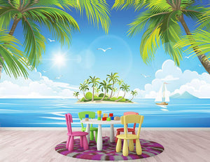 Tropical island with palm trees Wall Mural Wallpaper - Canvas Art Rocks - 2