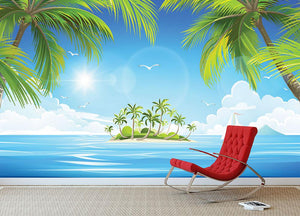 Tropical island with palm trees Wall Mural Wallpaper - Canvas Art Rocks - 3