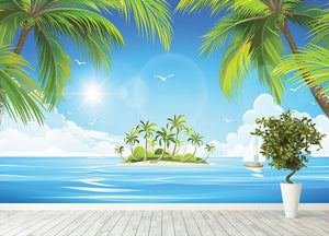 Tropical island with palm trees Wall Mural Wallpaper - Canvas Art Rocks - 4