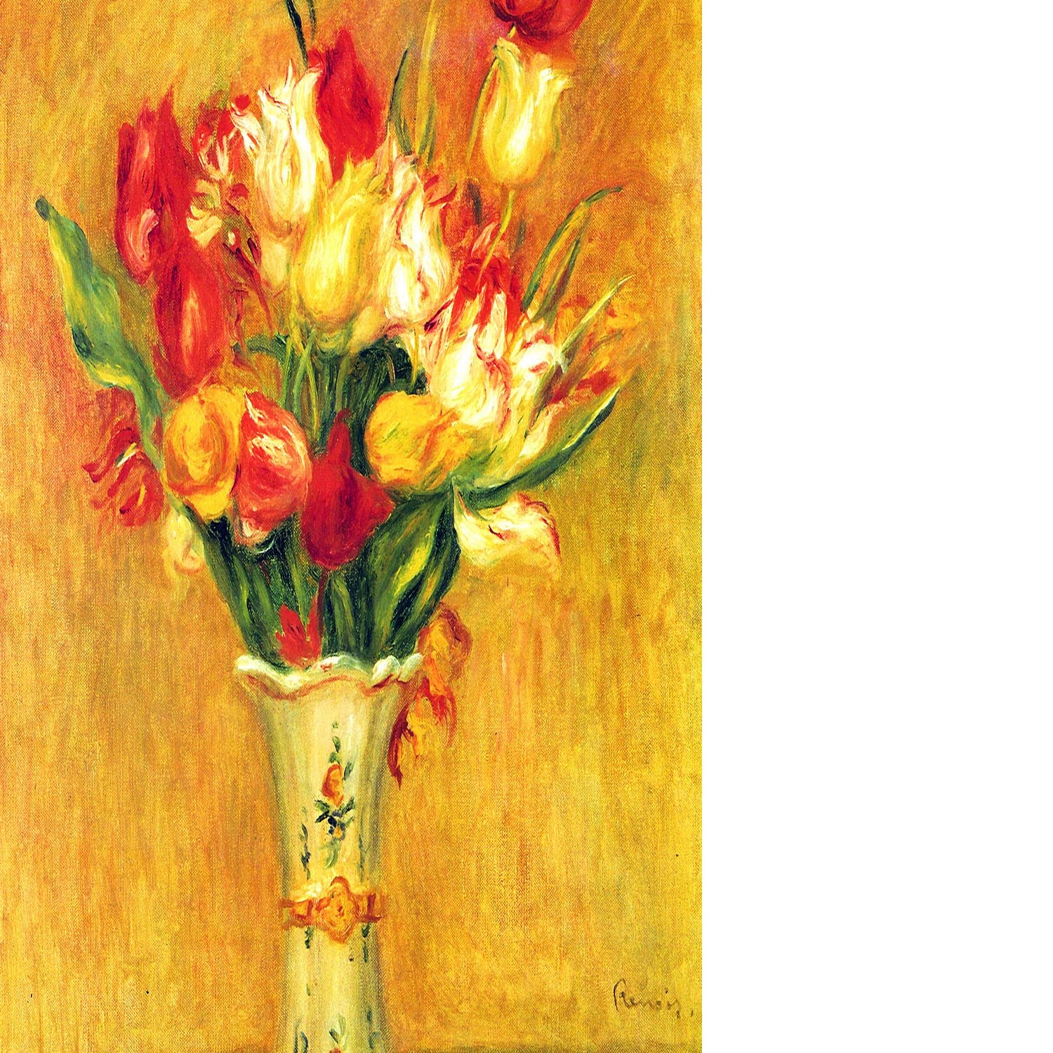 Tulips in a Vase by Renoir Floating Framed Canvas