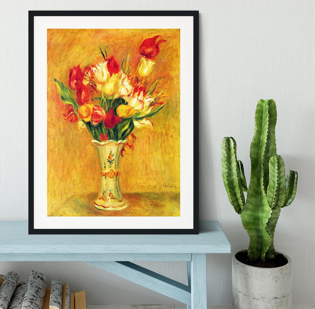 Tulips in a Vase by Renoir Framed Print - Canvas Art Rocks - 1