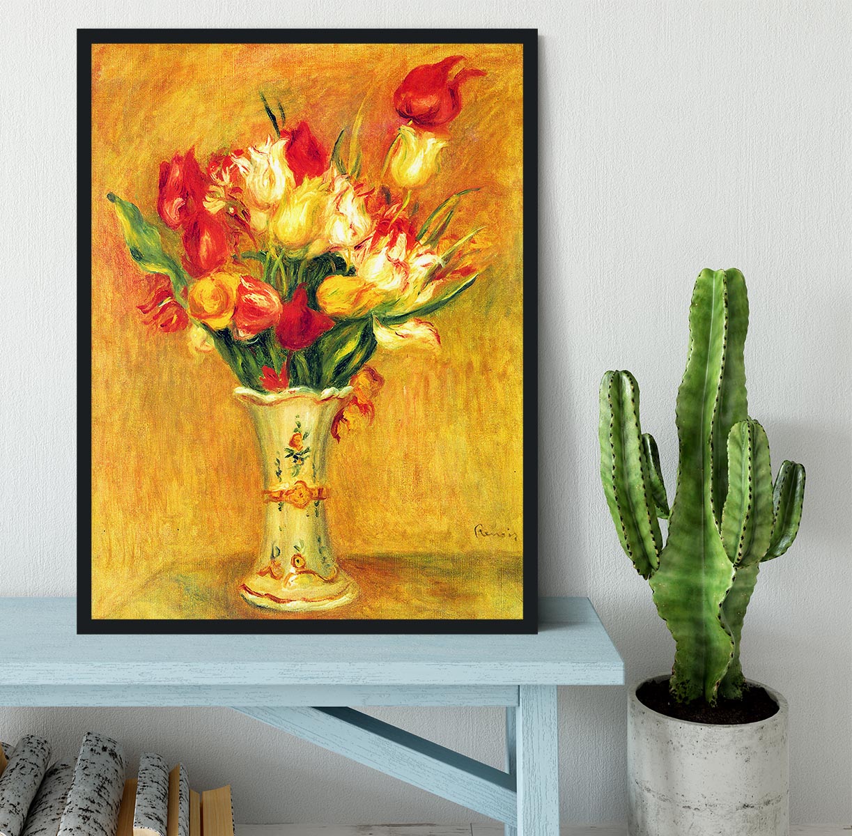 Tulips in a Vase by Renoir Framed Print - Canvas Art Rocks - 2