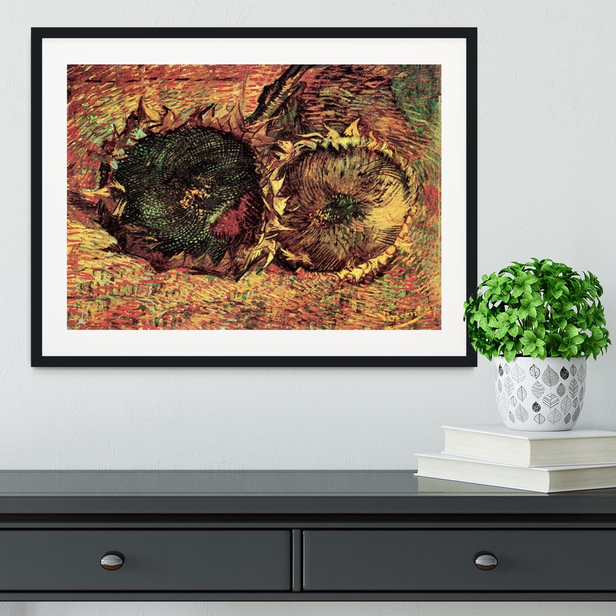 Two Cut Sunflowers 2 by Van Gogh Framed Print - Canvas Art Rocks - 1