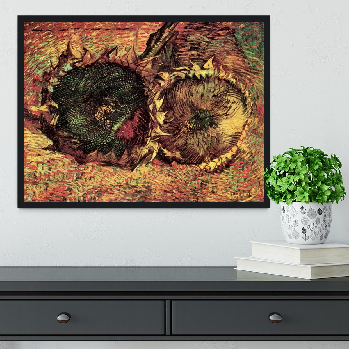 Two Cut Sunflowers 2 by Van Gogh Framed Print - Canvas Art Rocks - 2