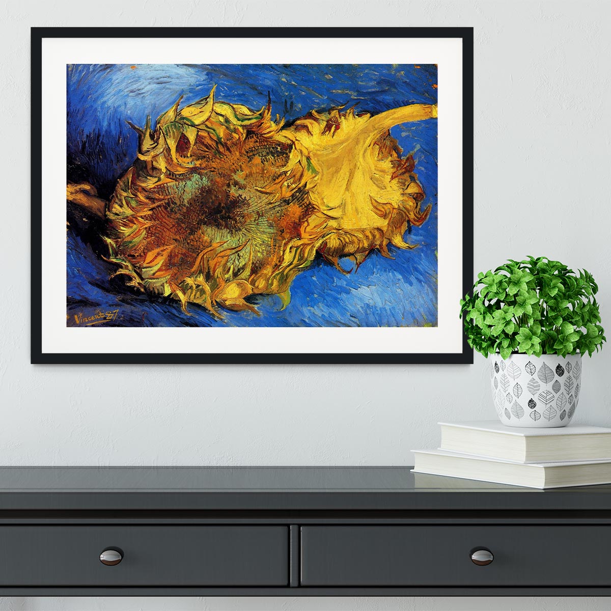Two Cut Sunflowers 3 by Van Gogh Framed Print - Canvas Art Rocks - 1