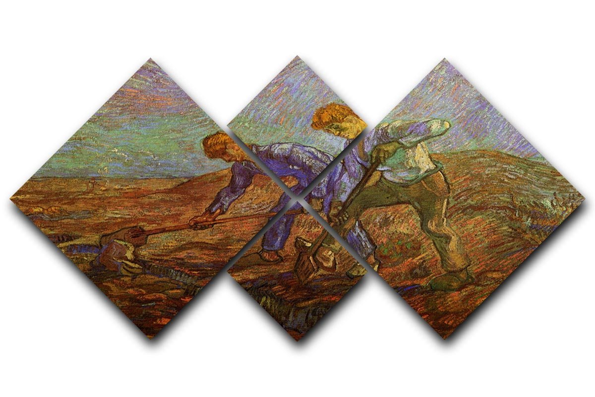 Two Peasants Digging by Van Gogh 4 Square Multi Panel Canvas  - Canvas Art Rocks - 1