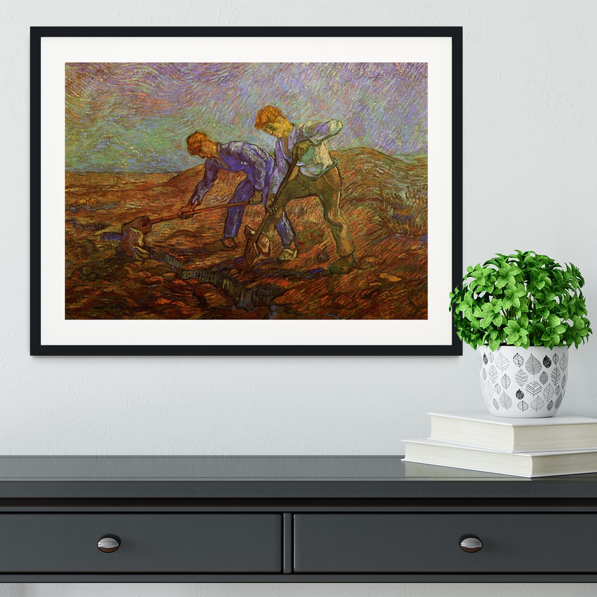 Two Peasants Digging by Van Gogh Framed Print - Canvas Art Rocks - 1