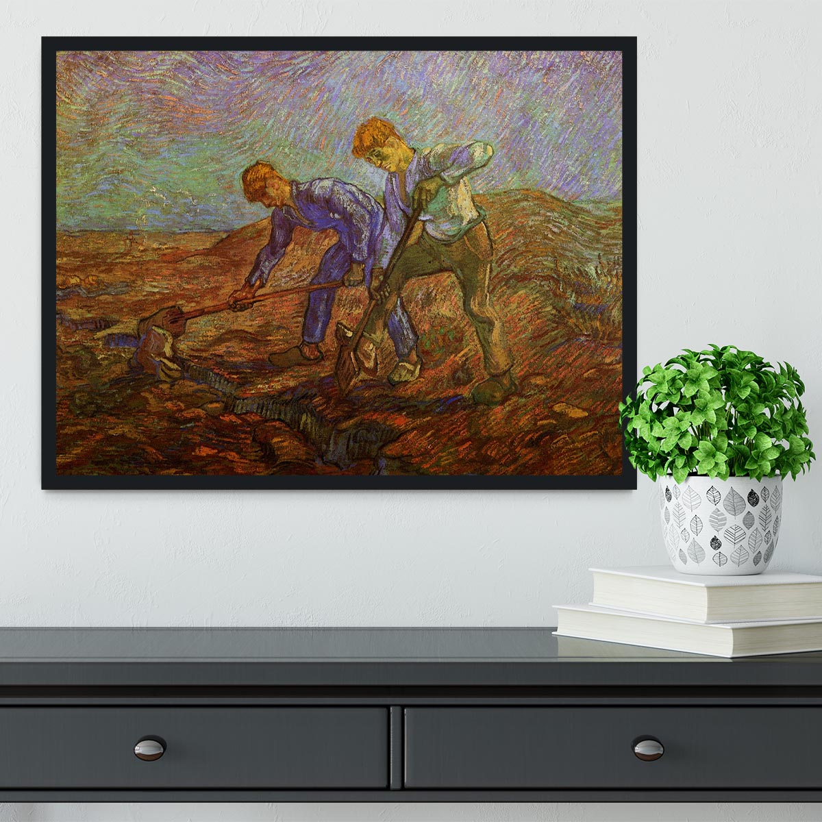 Two Peasants Digging by Van Gogh Framed Print - Canvas Art Rocks - 2