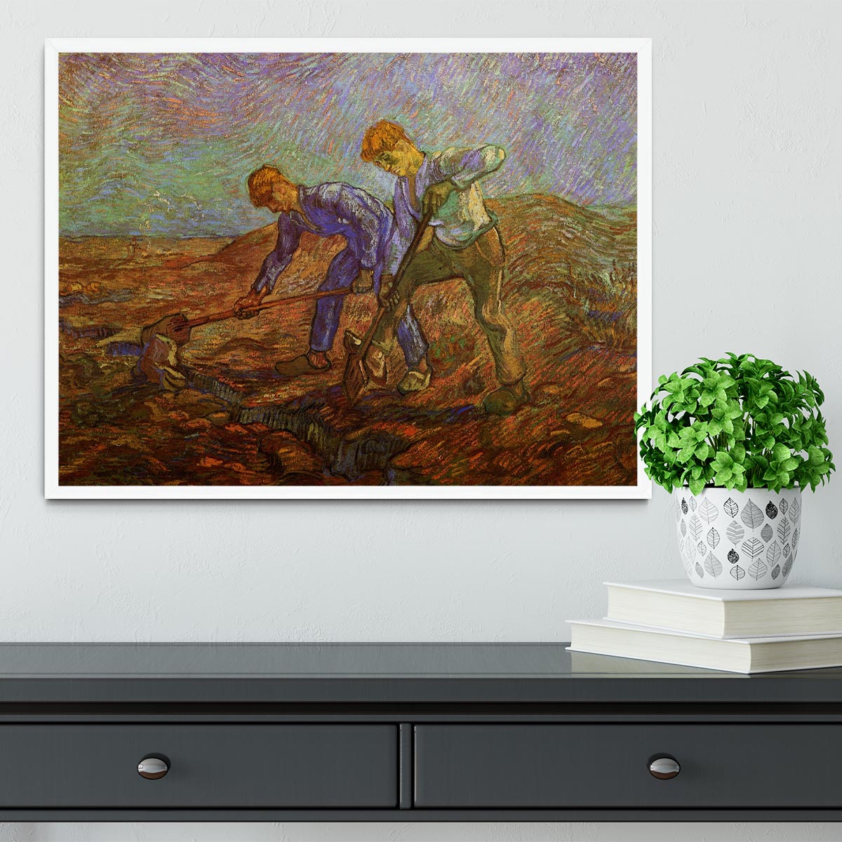 Two Peasants Digging by Van Gogh Framed Print - Canvas Art Rocks -6