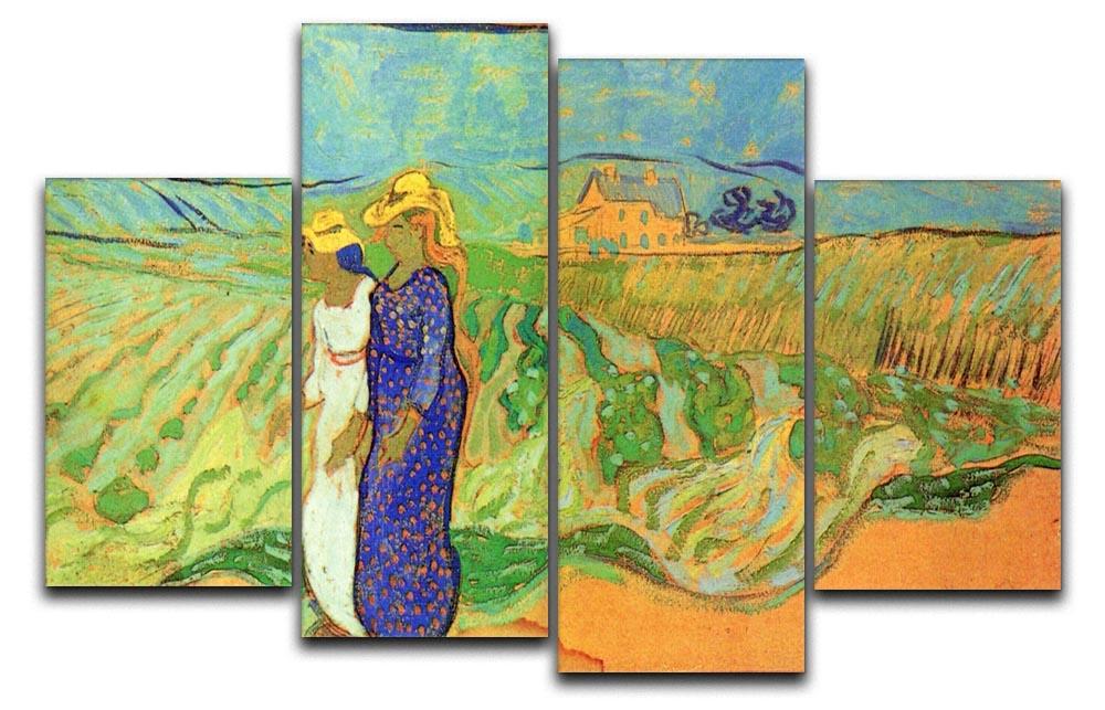 Two Women Crossing the Fields by Van Gogh 4 Split Panel Canvas  - Canvas Art Rocks - 1