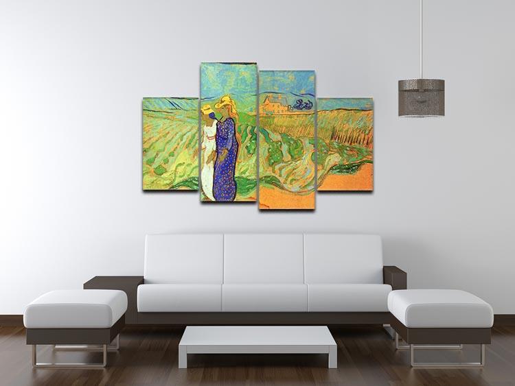 Two Women Crossing the Fields by Van Gogh 4 Split Panel Canvas - Canvas Art Rocks - 3