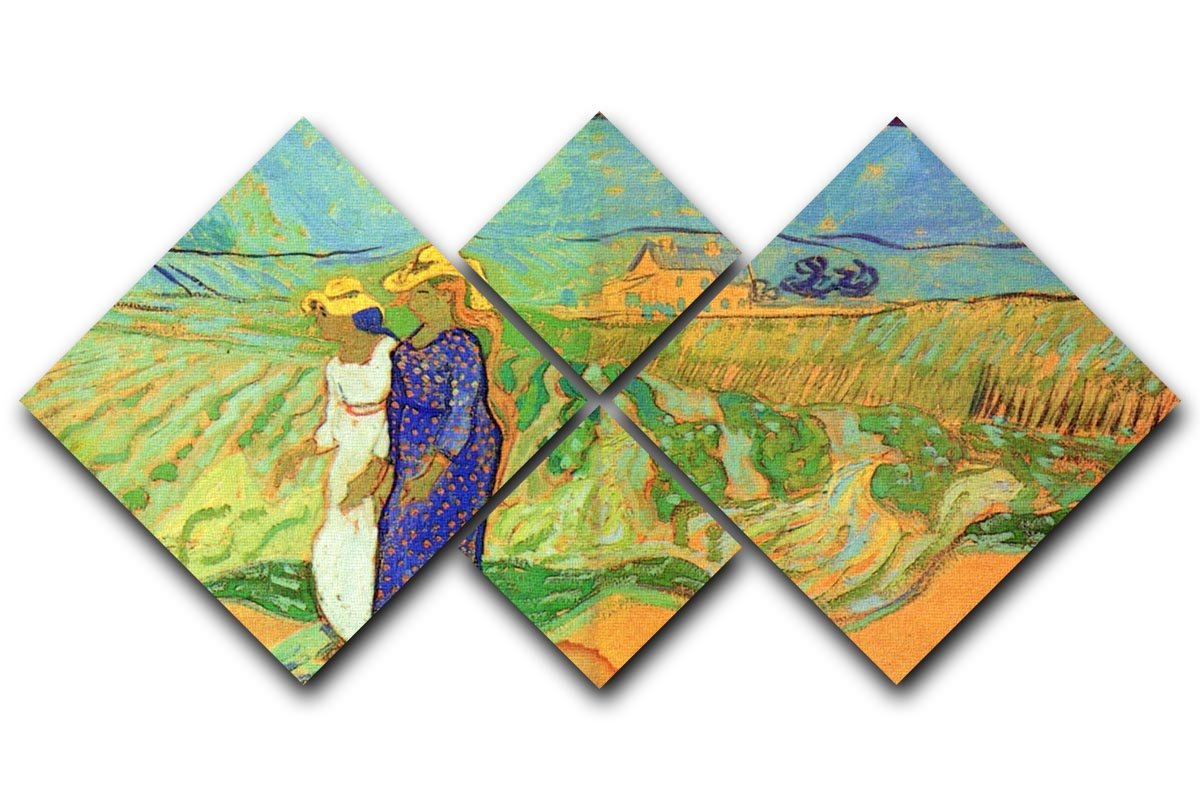 Two Women Crossing the Fields by Van Gogh 4 Square Multi Panel Canvas  - Canvas Art Rocks - 1