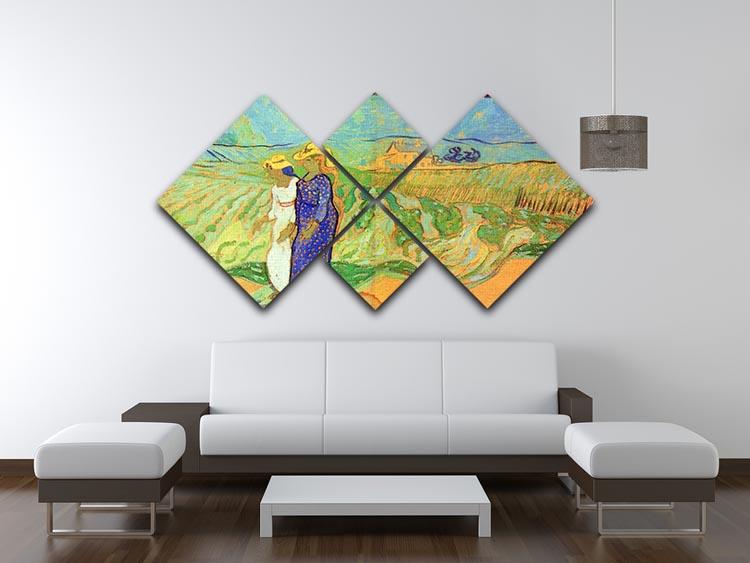 Two Women Crossing the Fields by Van Gogh 4 Square Multi Panel Canvas - Canvas Art Rocks - 3