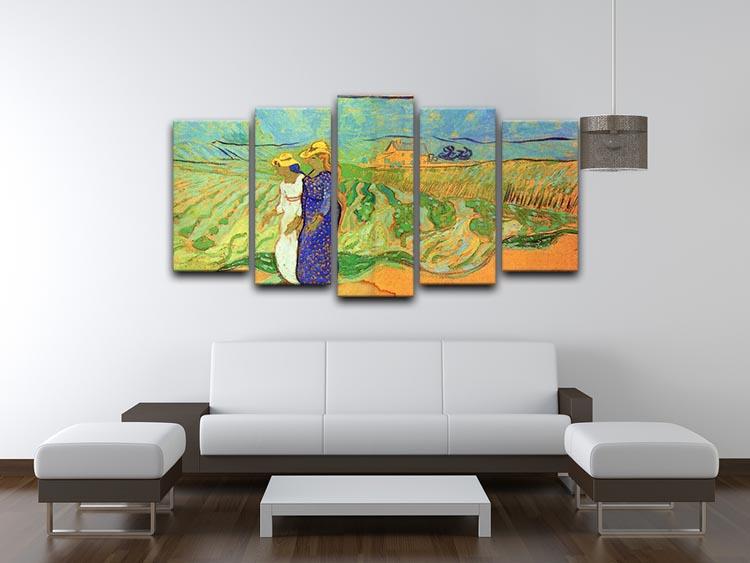 Two Women Crossing the Fields by Van Gogh 5 Split Panel Canvas - Canvas Art Rocks - 3
