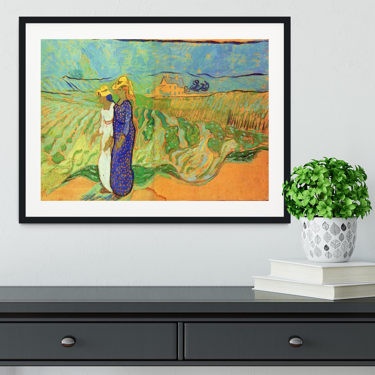 Two Women Crossing the Fields by Van Gogh Framed Print - Canvas Art Rocks - 1