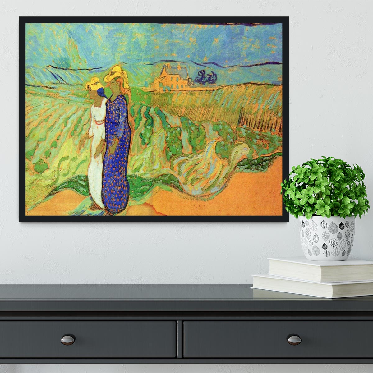 Two Women Crossing the Fields by Van Gogh Framed Print - Canvas Art Rocks - 2