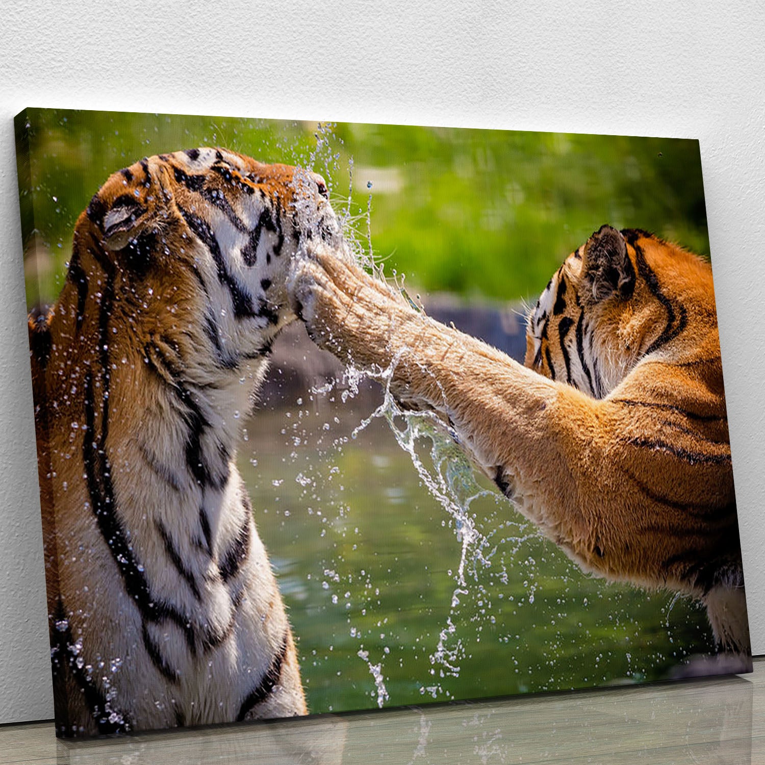 Two adult tigers at play in the water Canvas Print or Poster - Canvas Art Rocks - 1