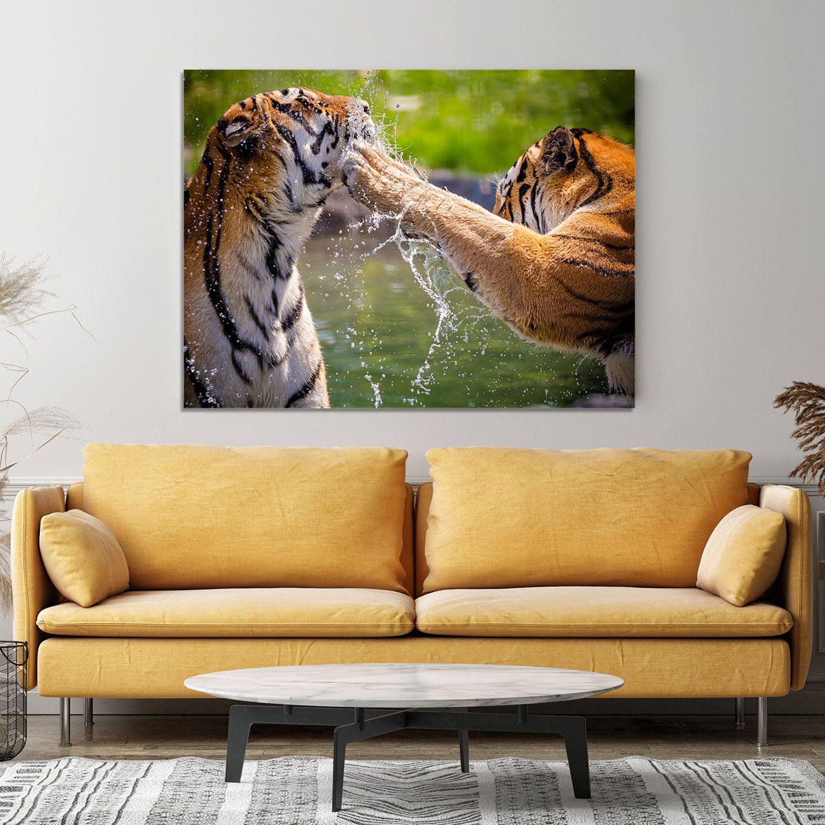 Two adult tigers at play in the water Canvas Print or Poster - Canvas Art Rocks - 4