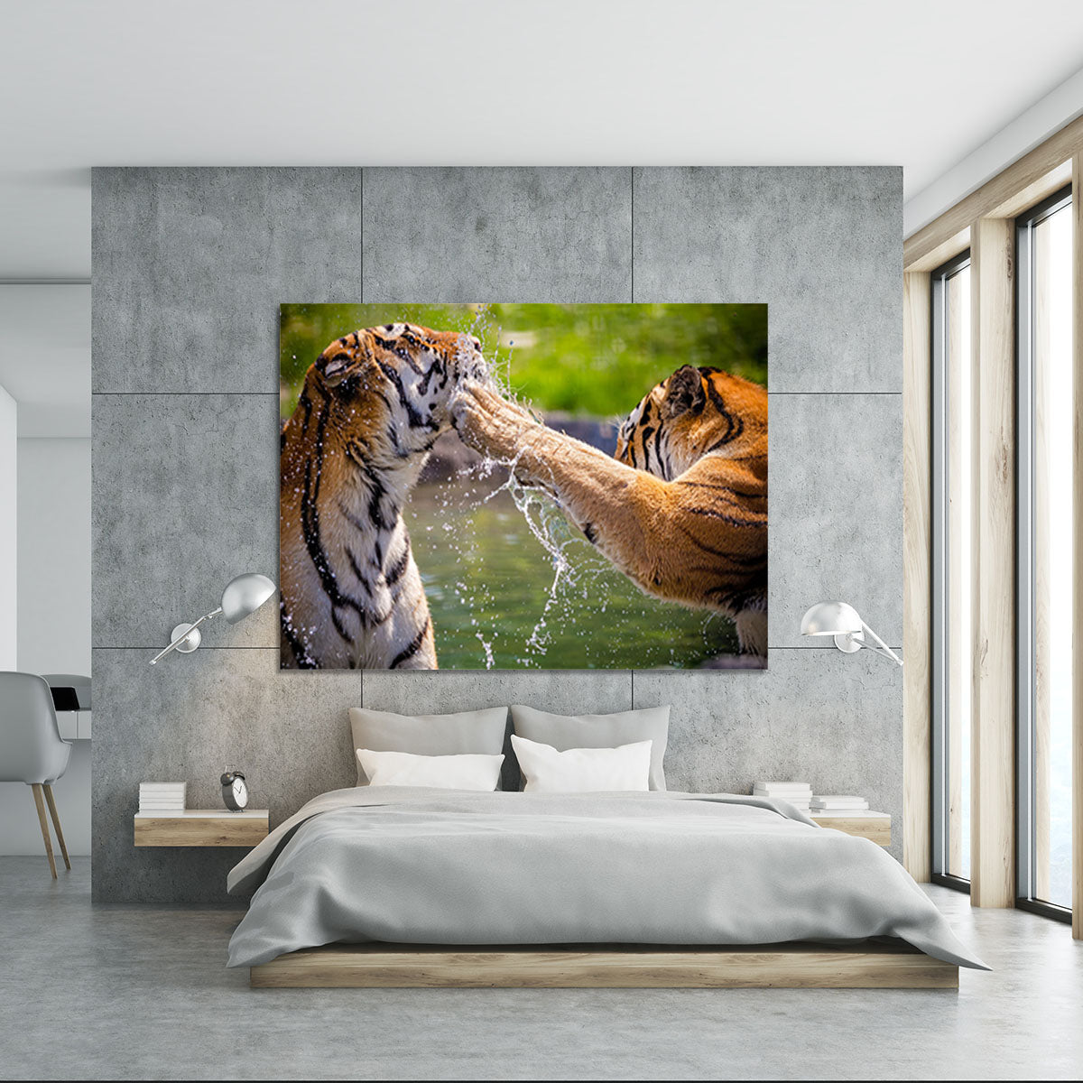 Two adult tigers at play in the water Canvas Print or Poster - Canvas Art Rocks - 5