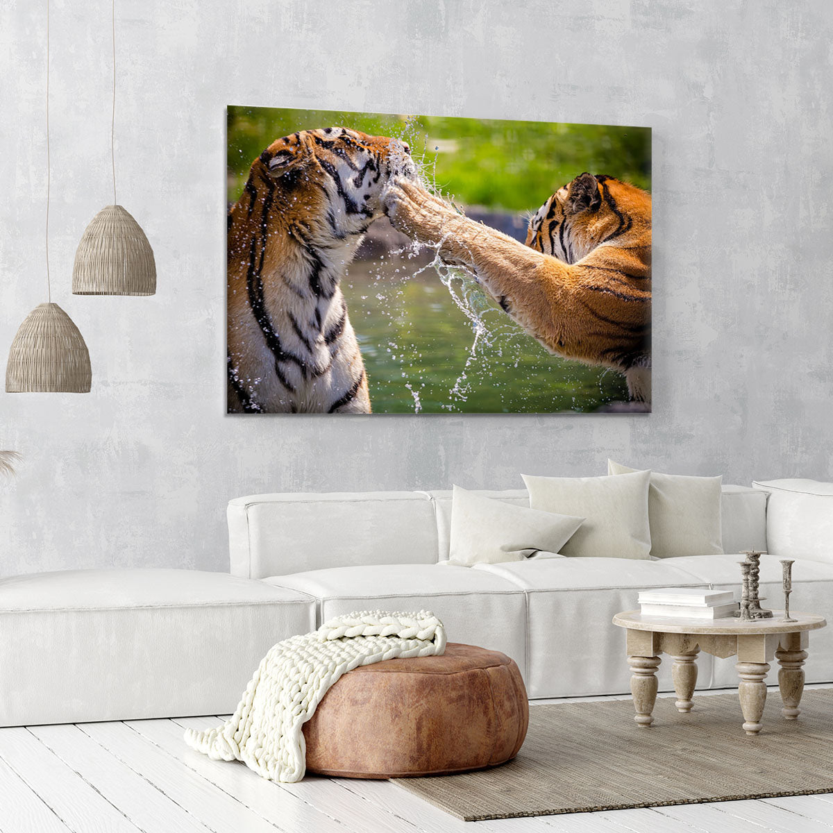 Two adult tigers at play in the water Canvas Print or Poster - Canvas Art Rocks - 6
