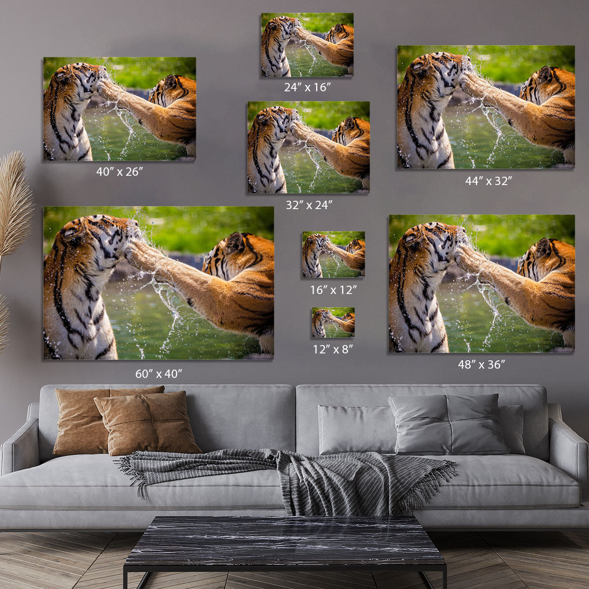 Two adult tigers at play in the water Canvas Print or Poster - Canvas Art Rocks - 7