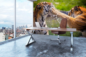 Two adult tigers at play in the water Wall Mural Wallpaper - Canvas Art Rocks - 3