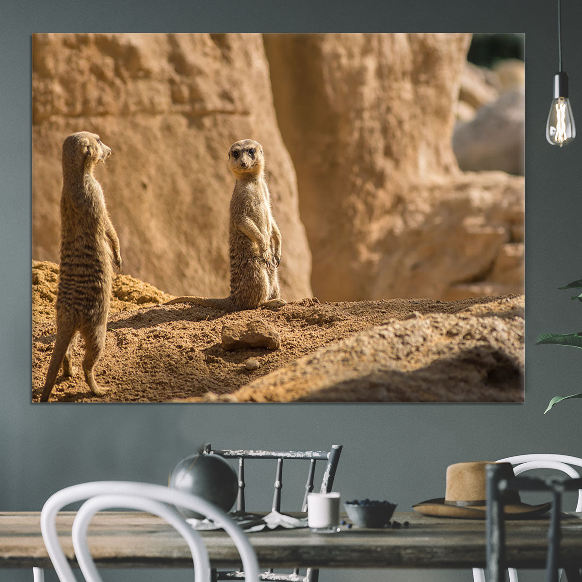 Two alert Meerkats in the desert Canvas Print or Poster - Canvas Art Rocks - 3