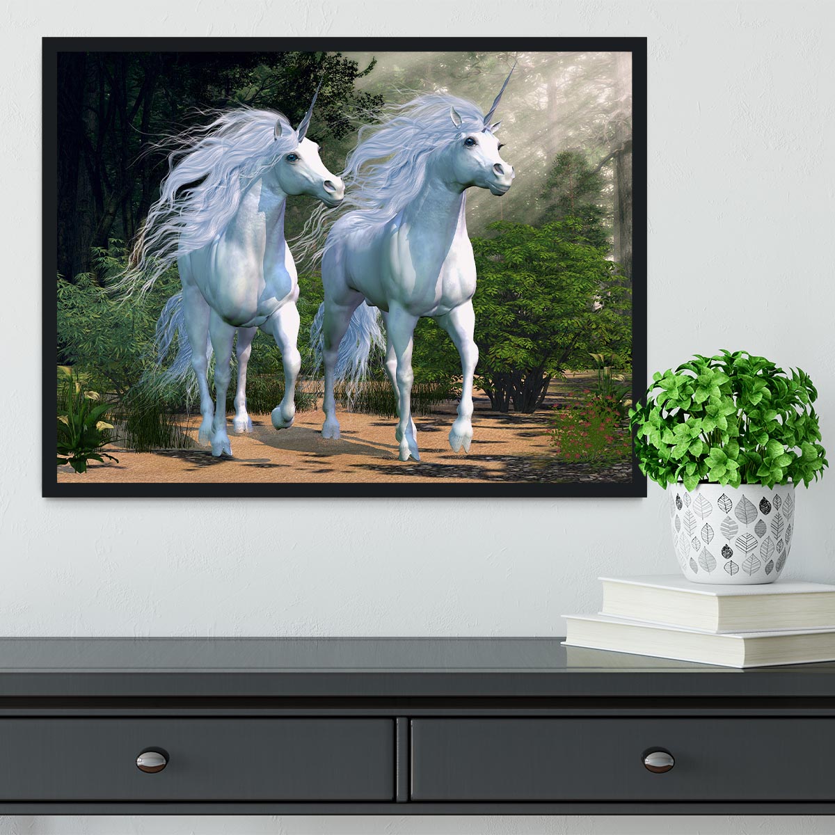 Two buck unicorns run together Framed Print - Canvas Art Rocks - 2