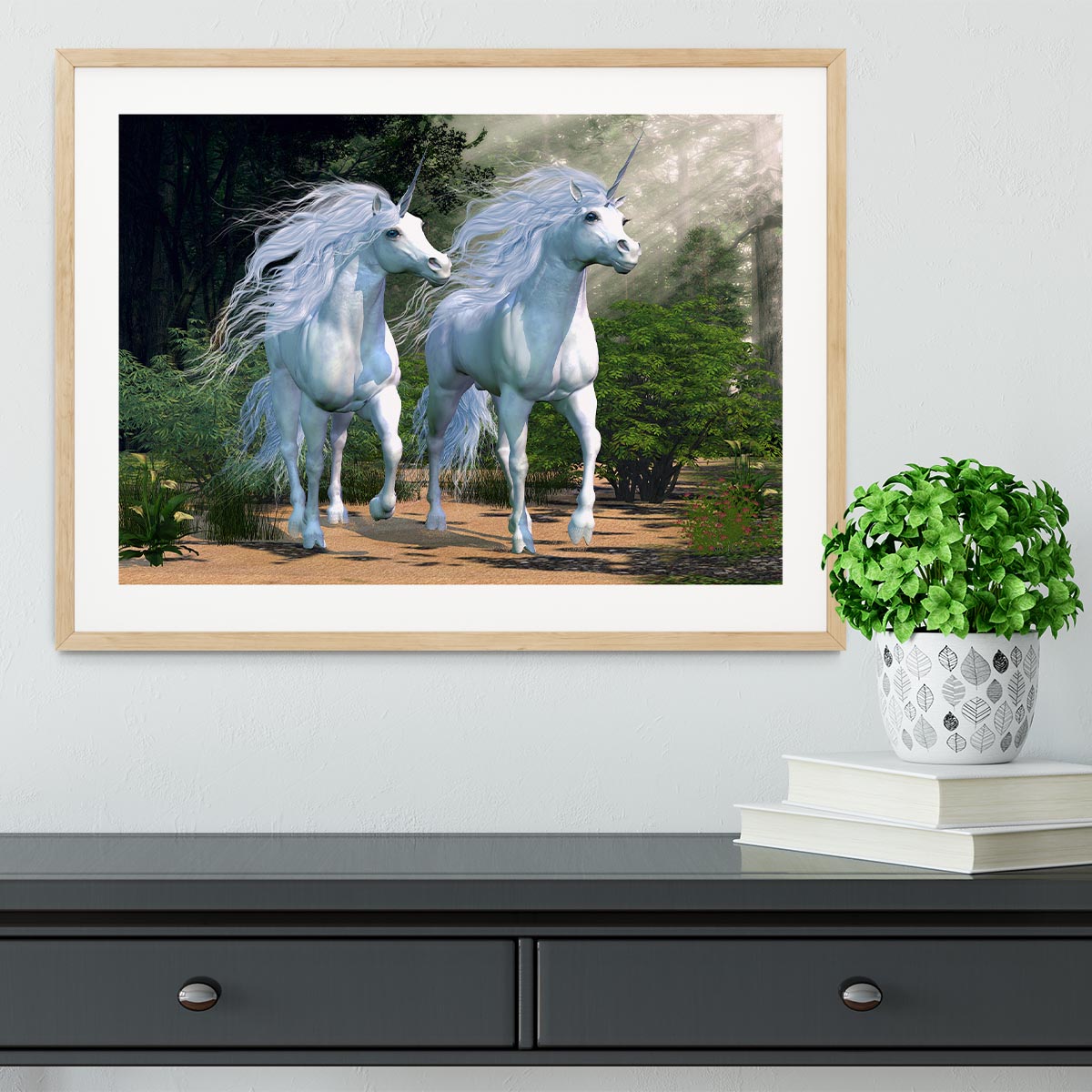 Two buck unicorns run together Framed Print - Canvas Art Rocks - 3