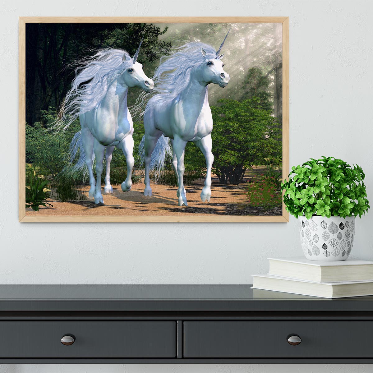 Two buck unicorns run together Framed Print - Canvas Art Rocks - 4