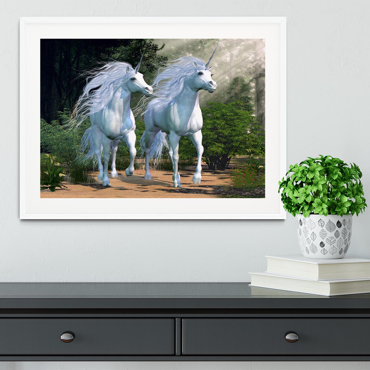 Two buck unicorns run together Framed Print - Canvas Art Rocks - 5