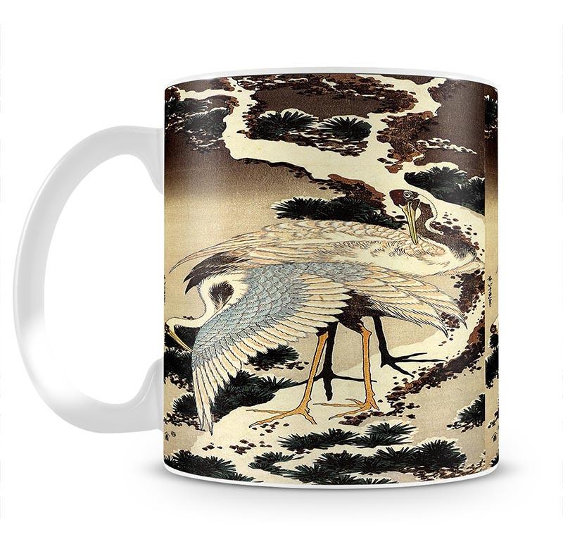 Two cranes on a pine covered with snow by Hokusai Mug - Canvas Art Rocks - 2